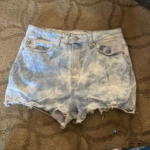 Blue and white tie-dye jean shorts